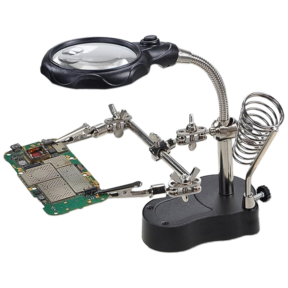 Adjustable Led Magnifying Glass Soldering Station With 3.5X 12X Lens, 360 Lamp, Alligator Clamp, Stable Base For Miniature Assembly 9412369986887
