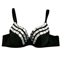 Sexy Women's Silver Rhinestone Underwear, Embellished with Black Lace Punk Style