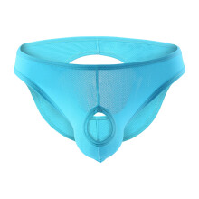 Men's Panties Shorts Hollow Buttocks Expose Silky Sexy Breathable Mesh Briefs A1 Blue XXL
