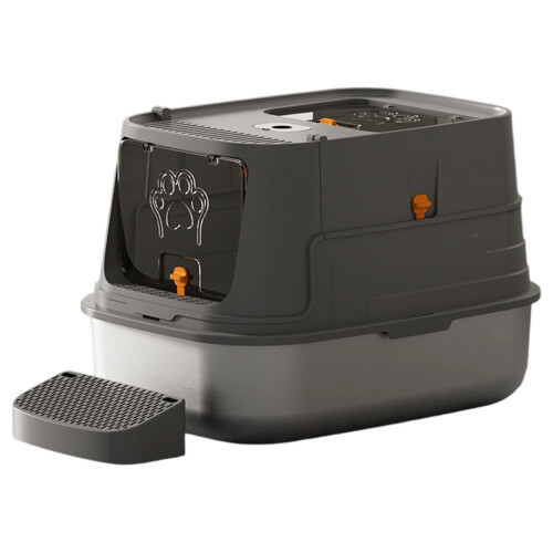 Oversized Untarnished Puss Waste Box With Sloped Entry-Gray