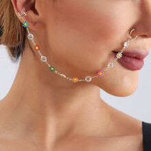 ZW436 Chaîne nez-oreille avec anneau, métal doré, Taille unique