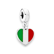 Italy Heart Love Flag Sicily Naples Rome 925 Silver Charm Bracelet Pendant Jewellery, Silver, No Gemstone