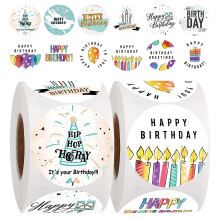 2 Rollen bunter „Happy Birthday“-Aufkleber,-Stil 6 plus Stil 7