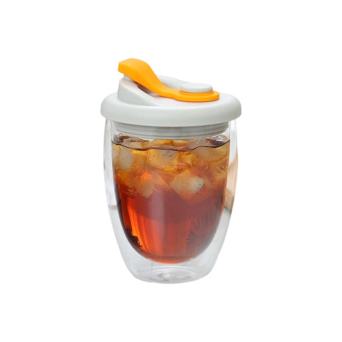 Double layer insulated high borosilicate glass cup-Orange
