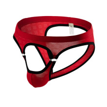 Men's Leather String Open XXL Sexy Thong with Glitter Suspenders Lingerie Set A1 Red L