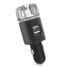 Libération d'ions négatifs, chargeur de voiture double USB puissant, élimination des allergènes, lumière LED, petit et élégant, LED bleue,