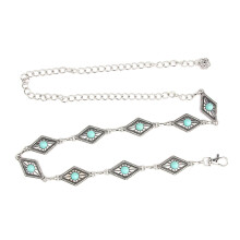 Cinto feminino de corrente metálica, com detalhe vazado de margaridas na cintura, design floral vintage, cinto fino, corrente ajustável com fecho