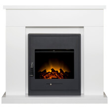 Adam Lomond Fireplace Suite in Pure White with Oslo Electric Fire in Black, 39 Inch