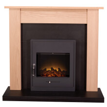 Adam Southwold Fireplace Suite in Oak and Black with Oslo Electric Fir