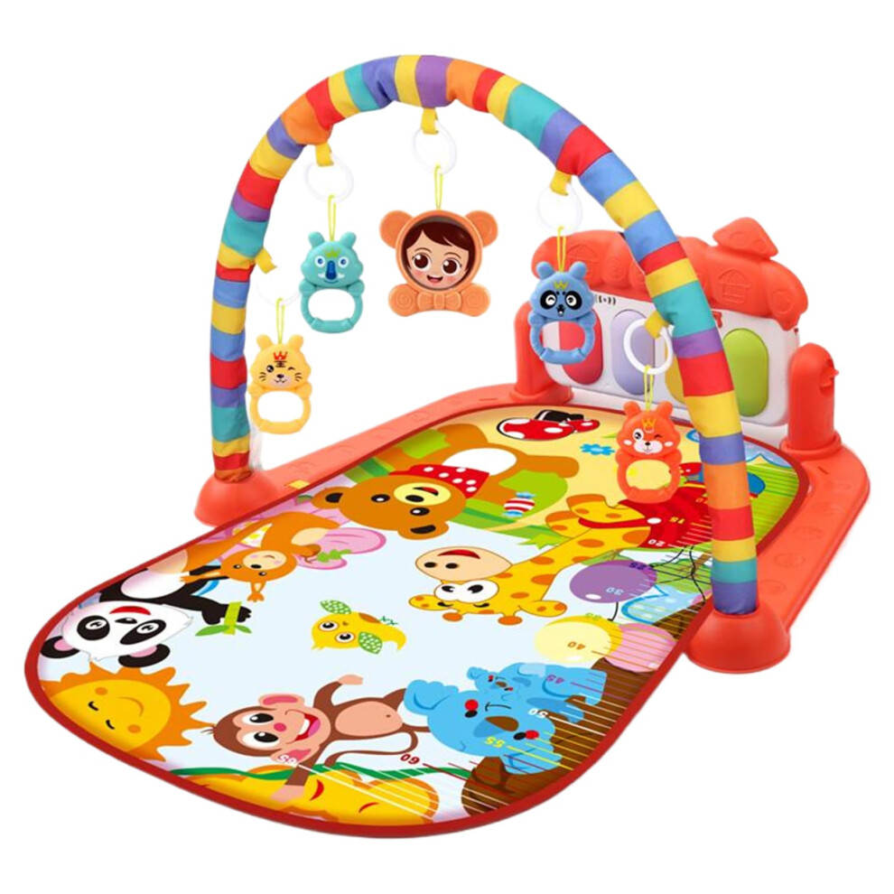 Baby Fitness Play Mat, Musical Activity Center Piano Fitness Mat Playtime Padded Mat For Newborns Toddlers Infants, Red