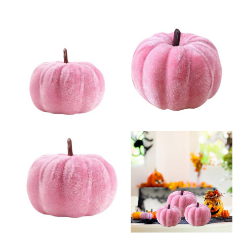 3Pcs Realistic Velvety Pumpkin Decorations Artificial Pumpkins 1