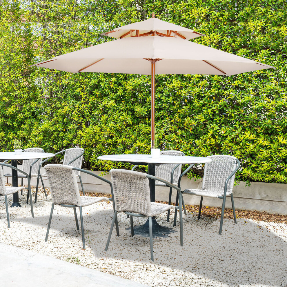 Outsunny Garden Wood Patio Parasol Sun Shade Outdoor Umbrella Canopy Beige