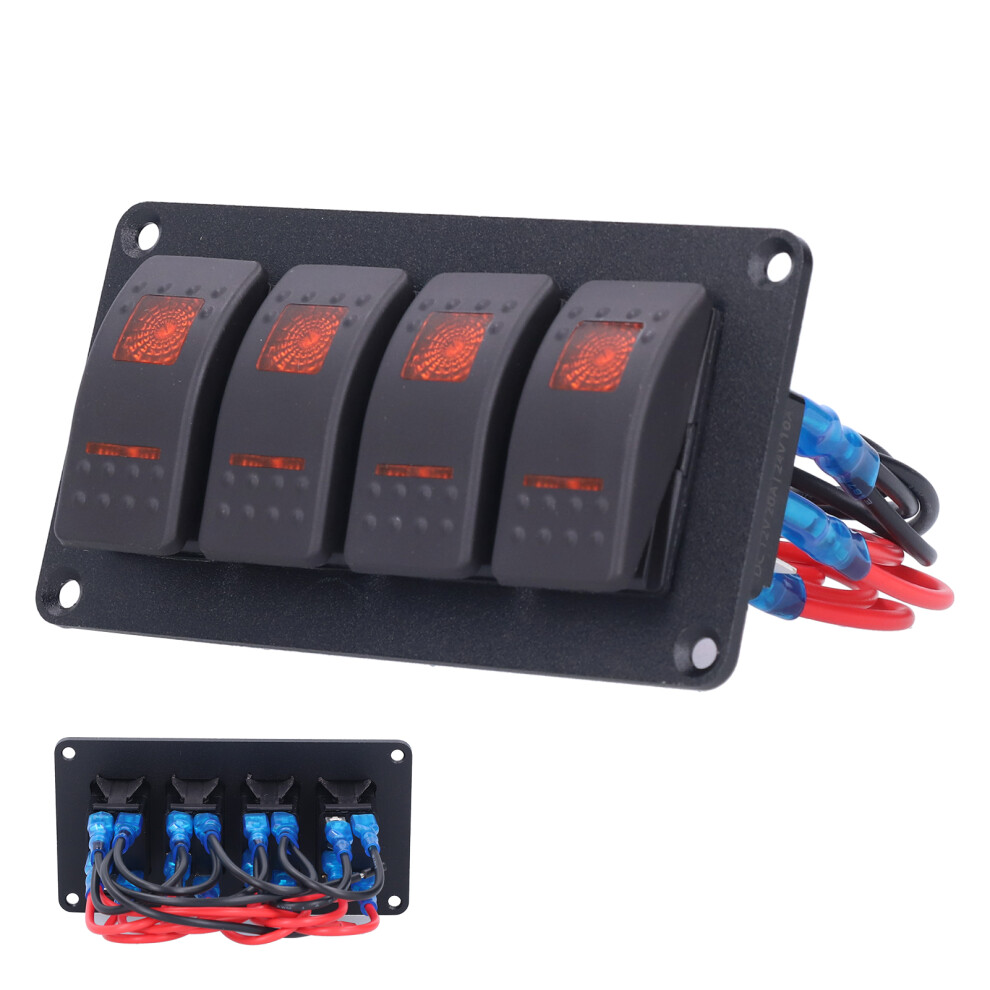 4 Gang Led Rocker Switch Panel 12V/24V Marine Boat Orange/Light 8471379534748