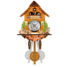 Cuckoo Clock Wooden Vintage Forest Silent Movement Handcrafted Tree House Decor 136x216x55mm Kids Living Room Bedroom