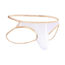Men's Ice Silk Thong, Mesh Briefs, Transparent Sexy Underwear, Breathable, White, Size M