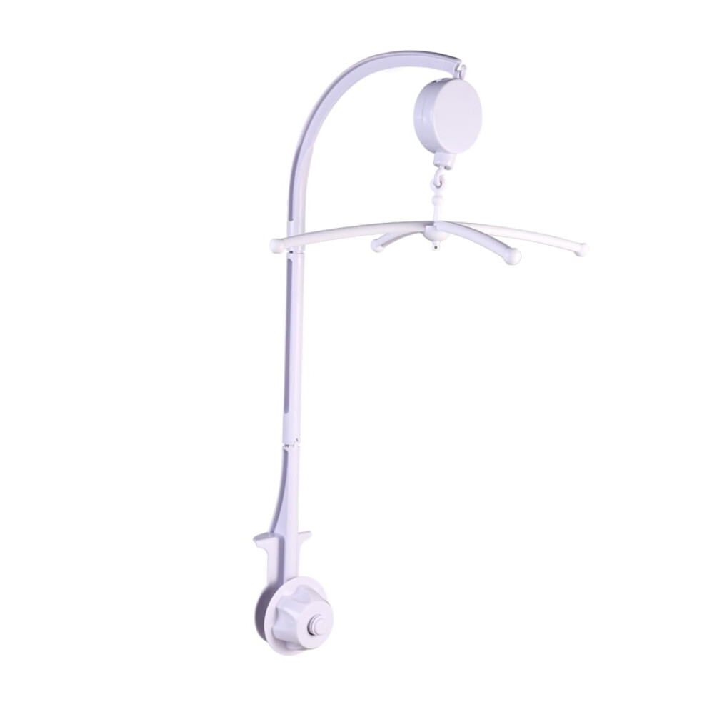 Crib Bell Mobile Holder Arm Bracket With Windup Music Box, Sturdy Rotation, Lullaby Melody, For Newborn Sleep White