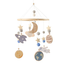 Baby Mobile for Crib Wooden 360 Degree Rotating Calming Visual Stimulation Space Pattern Travel Night Sleep Bedding