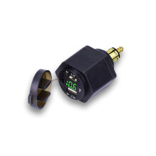 Aluminiumlegering motorfiets USB-opladeradapter met LED-voltmeter, DIN Hella-stekker, dubbele USB-interface, waterdicht en stofdicht, snelladen voor