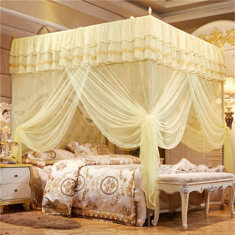 Mosquito Net Princess 4 Corner Post Bed Canopy, 1.8 X 2.2 M, Bedroom Curtains, Kids Bedding White