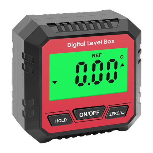 Digital Protractor, Digital LCD Protractor, Inclinometer With Clear Red Display, Bubble Box Included