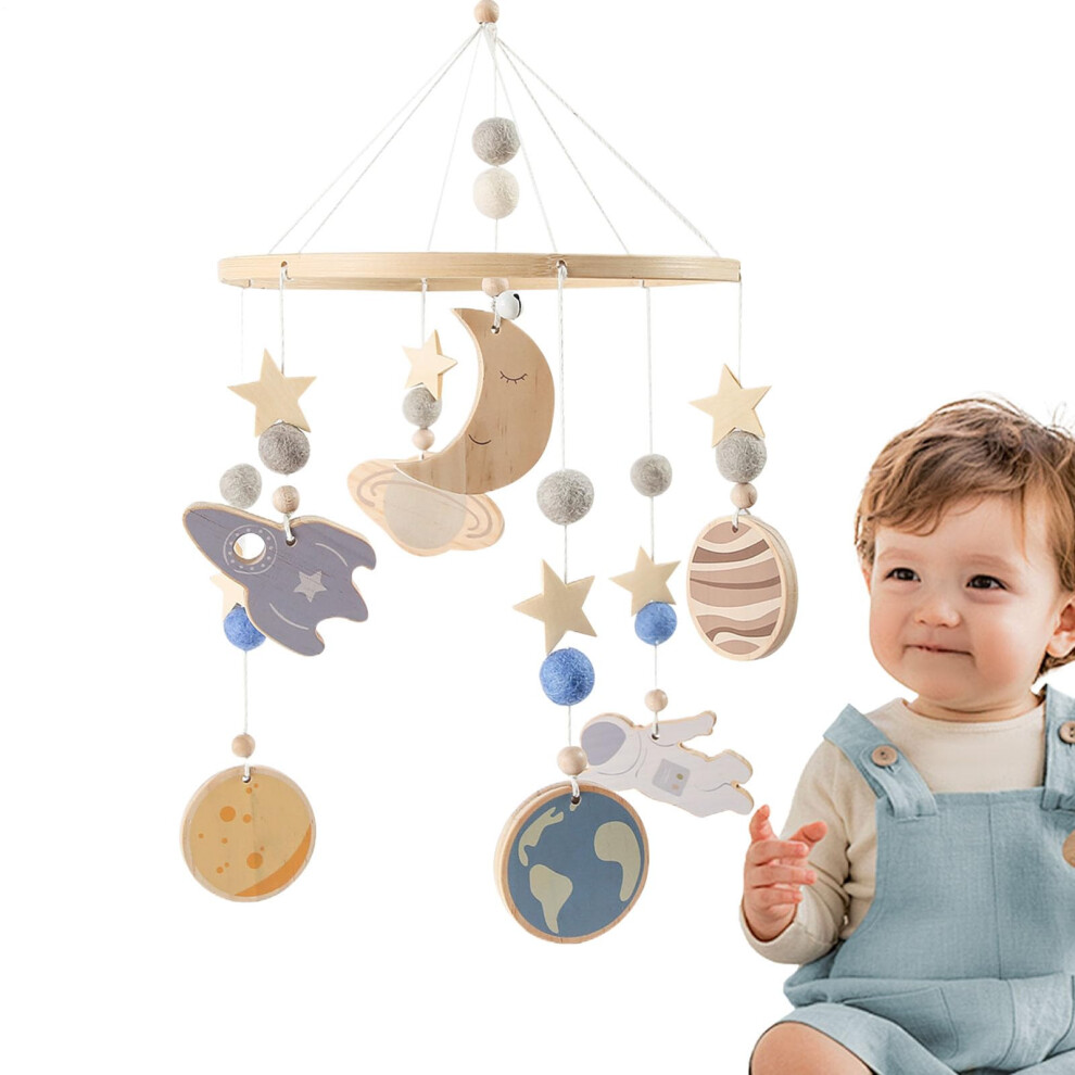 Baby Mobile for Crib Wooden Nursery Decor, Space Theme 360Degree Rotatable Crib Mobile For Soothing Stimulation