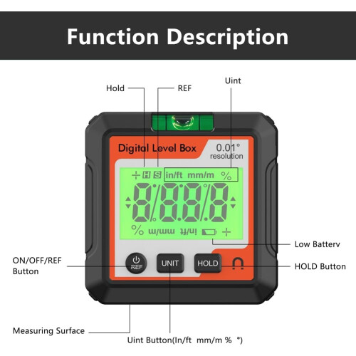 Digital Protractor Inclinometer Level Angle Meter, Handheld, 90 Degree, Digital Display, Angle Measuring Tool, Duler 2