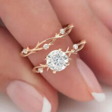 14K goldplated ring with inlaid rhinestones, classic bridal jewelry for women, rose gold No. 8 8