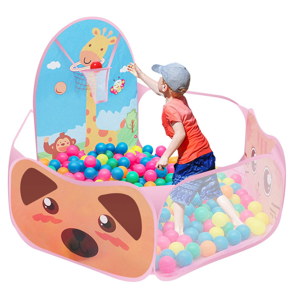 Baby Ball Pit, Girls' Popup Play Tent For Children, Outdoor Foldable Ball Pit, With Basketball Hoop, Yellow