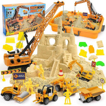 Construction Sandbox Toys 's Sand Kit, 3.1lbs Sand, Tower Crane, 5 Trucks, Beach Castle for 3 - 8 yrs