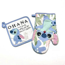 (4) 2 Pcs Set Disney Stitch Oven Gloves Coasters Kawaii Cartoon Kitchen Baking Tools Accessories Anti-scald Insulation Glove Gifts
