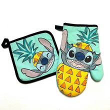 (2) 2 Pcs Set Disney Stitch Oven Gloves Coasters Kawaii Cartoon Kitchen Baking Tools Accessories Anti-scald Insulation Glove Gifts