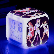 (12) KPop Demon Hunters Alarm Clock Anime Peripheral LED Cube with Colorful Light Display Time Children Desktop Decor Digital Clock