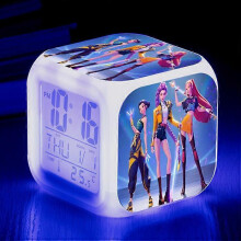 (14) KPop Demon Hunters Alarm Clock Anime Peripheral LED Cube with Colorful Light Display Time Children Desktop Decor Digital Clock