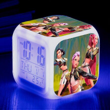 (15) KPop Demon Hunters Alarm Clock Anime Peripheral LED Cube with Colorful Light Display Time Children Desktop Decor Digital Clock