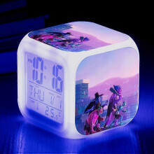 (16) KPop Demon Hunters Alarm Clock Anime Peripheral LED Cube with Colorful Light Display Time Children Desktop Decor Digital Clock