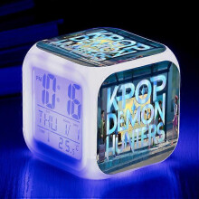 (18) KPop Demon Hunters Alarm Clock Anime Peripheral LED Cube with Colorful Light Display Time Children Desktop Decor Digital Clock