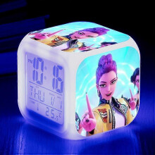 (17) KPop Demon Hunters Alarm Clock Anime Peripheral LED Cube with Colorful Light Display Time Children Desktop Decor Digital Clock