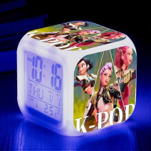 (19) KPop Demon Hunters Alarm Clock Anime Peripheral LED Cube with Colorful Light Display Time Children Desktop Decor Digital Clock