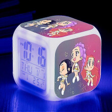 (20) KPop Demon Hunters Alarm Clock Anime Peripheral LED Cube with Colorful Light Display Time Children Desktop Decor Digital Clock