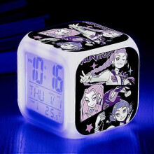 (23) KPop Demon Hunters Alarm Clock Anime Peripheral LED Cube with Colorful Light Display Time Children Desktop Decor Digital Clock