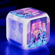 (2) KPop Demon Hunters Alarm Clock Anime Peripheral LED Cube with Colorful Light Display Time Children Desktop Decor Digital Clock