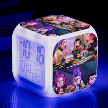 (21) KPop Demon Hunters Alarm Clock Anime Peripheral LED Cube with Colorful Light Display Time Children Desktop Decor Digital Clock