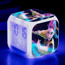 (4) KPop Demon Hunters Alarm Clock Anime Peripheral LED Cube with Colorful Light Display Time Children Desktop Decor Digital Clock