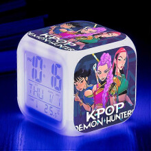 (8) KPop Demon Hunters Alarm Clock Anime Peripheral LED Cube with Colorful Light Display Time Children Desktop Decor Digital Clock