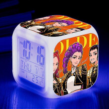(7) KPop Demon Hunters Alarm Clock Anime Peripheral LED Cube with Colorful Light Display Time Children Desktop Decor Digital Clock