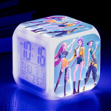 (5) KPop Demon Hunters Alarm Clock Anime Peripheral LED Cube with Colorful Light Display Time Children Desktop Decor Digital Clock