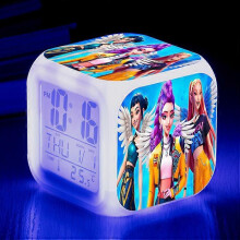 (6) KPop Demon Hunters Alarm Clock Anime Peripheral LED Cube with Colorful Light Display Time Children Desktop Decor Digital Clock