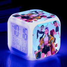 (9) KPop Demon Hunters Alarm Clock Anime Peripheral LED Cube with Colorful Light Display Time Children Desktop Decor Digital Clock