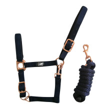 Supreme Halter Rose Gold Line Double Nylon with Length Double Adjustable Size Full COB Pony Various Colors (Pony, Navy Blue)