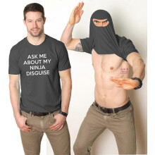 (L)Funny Shirt Men Ninja Shirt Mens Funny T Shirt Mens Cool Shirt Ninja Flip Shirt Ask Me about My Ninja and Kitty Disguise Tees